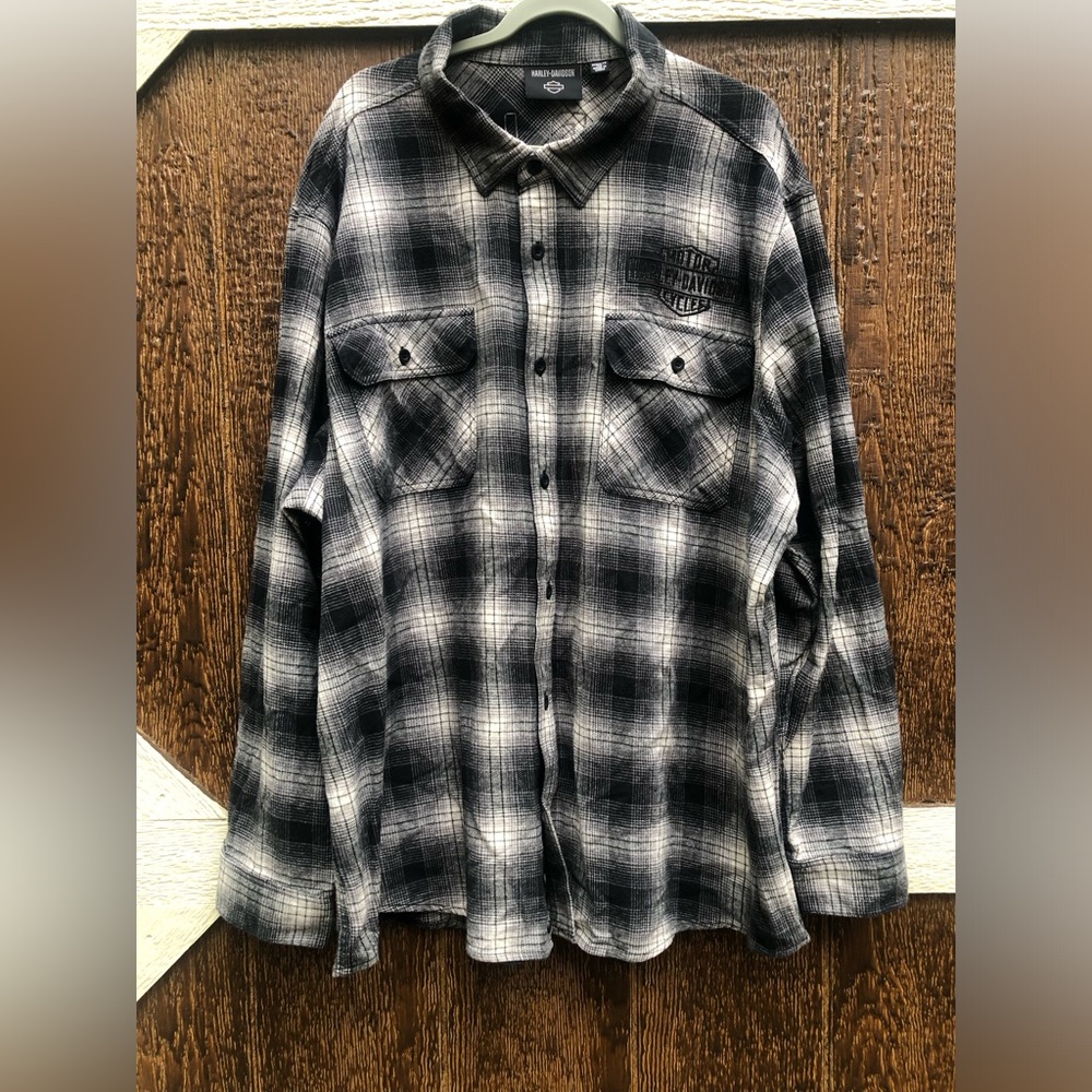Harley-Davidson Black & White Plaid Flannel Shirt - Men’s 4XL